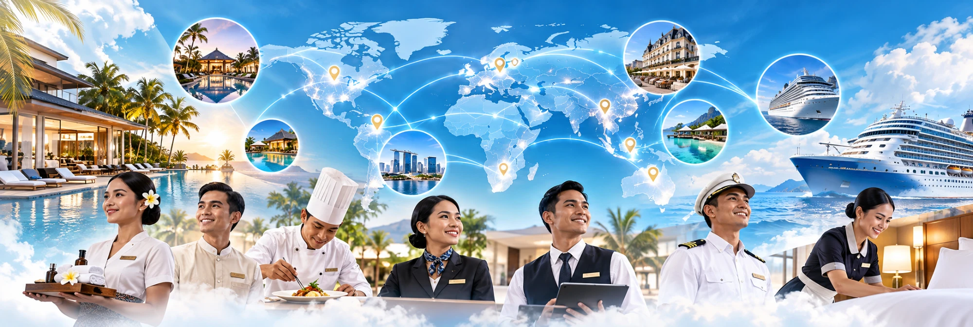 Indonesian hotel and cruise crew with destinations across Europe